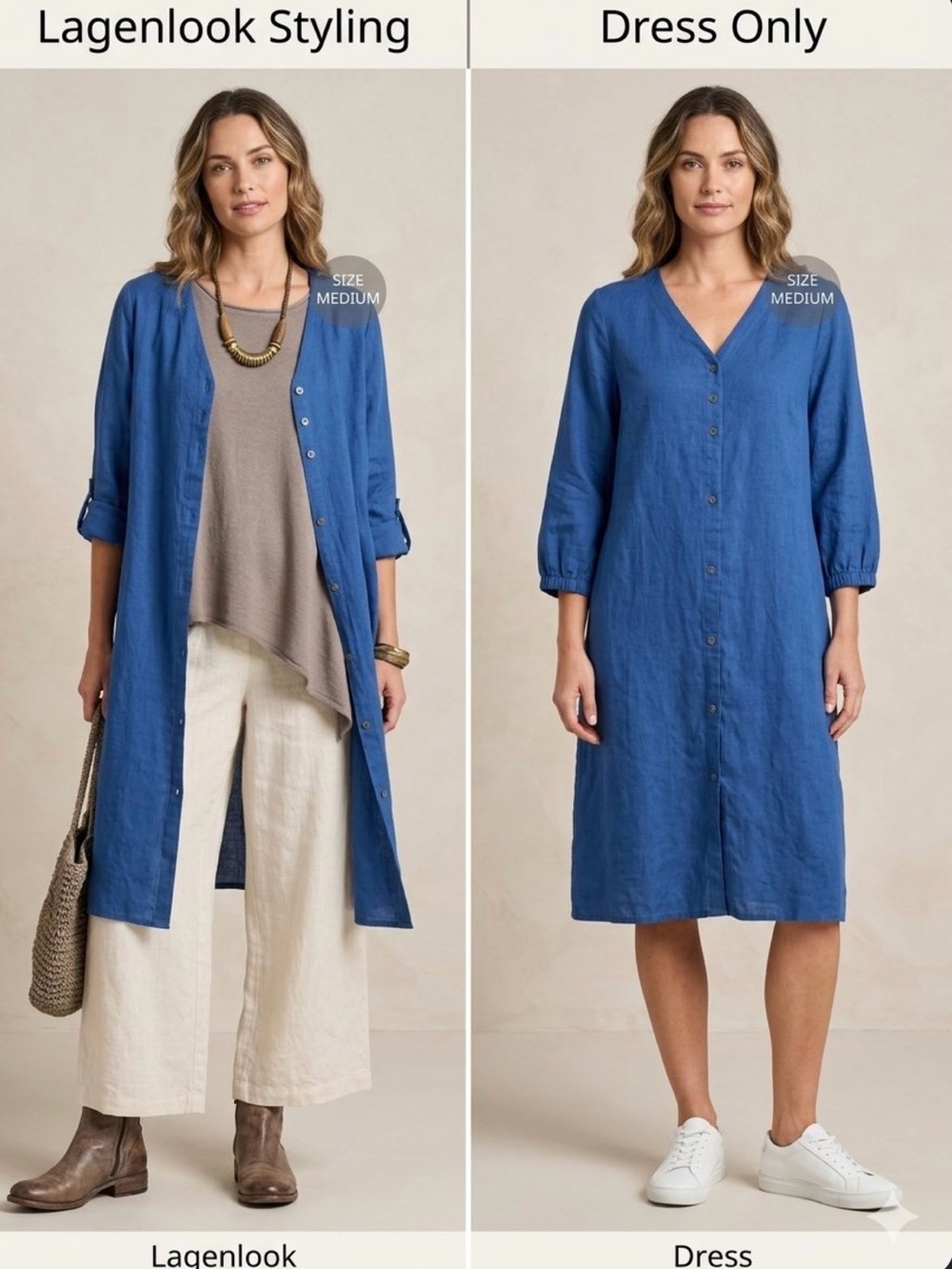 Gudrun Sjoden M Blue Linen Organic Cotton Button Front V-Neck Midi Shirt Dress M